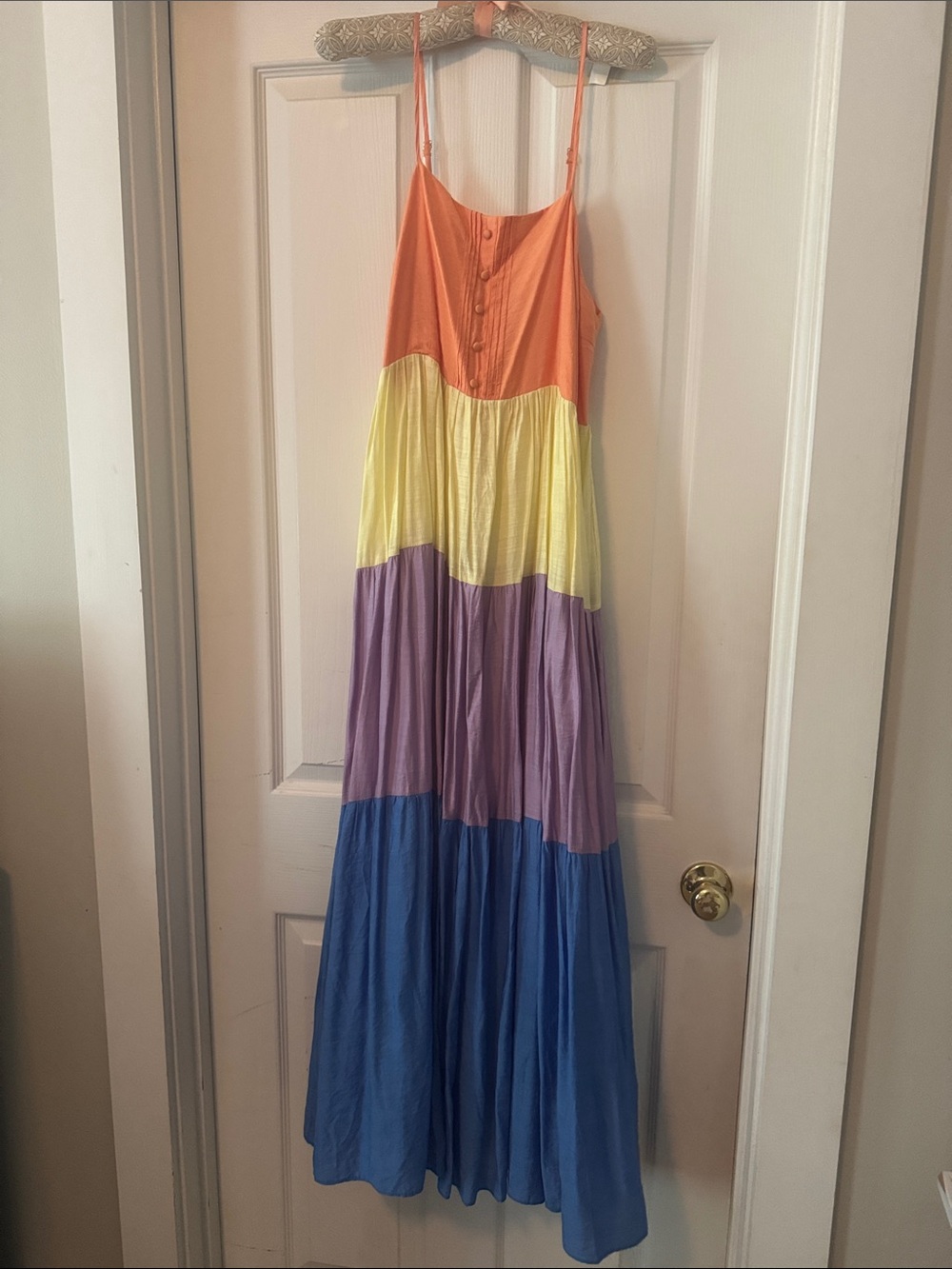 Fate Colorblock Maxi Dress in Orange, Yellow, Purple, Blue